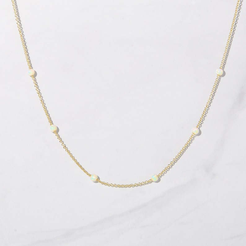 AneJewelryGL Minimalist Dainty White Opal Necklace