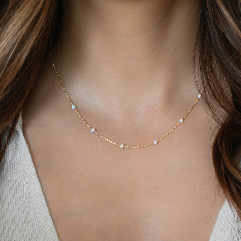 AneJewelryGL Minimalist Dainty White Opal Necklace