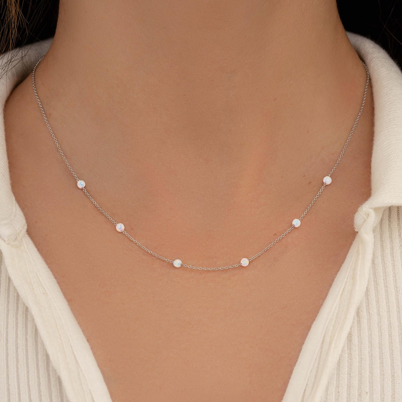 AneJewelryGL Minimalist Dainty White Opal Necklace