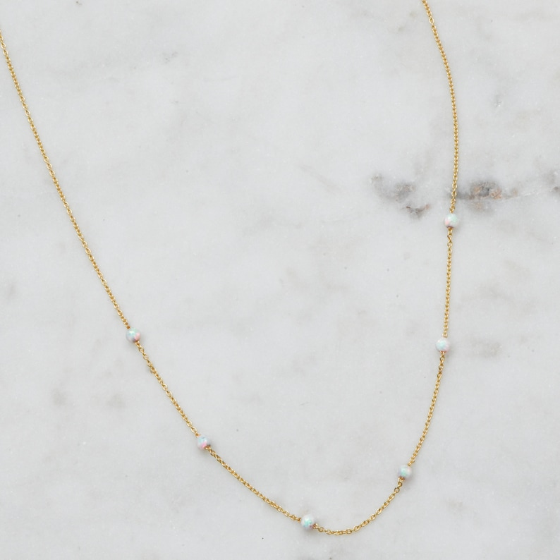 AneJewelryGL Minimalist Dainty White Opal Necklace