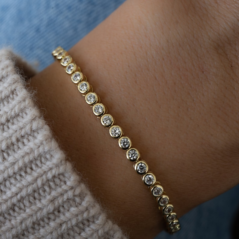 AneJewelryGL Gold Cubic Zirconia Tennis Bracelet