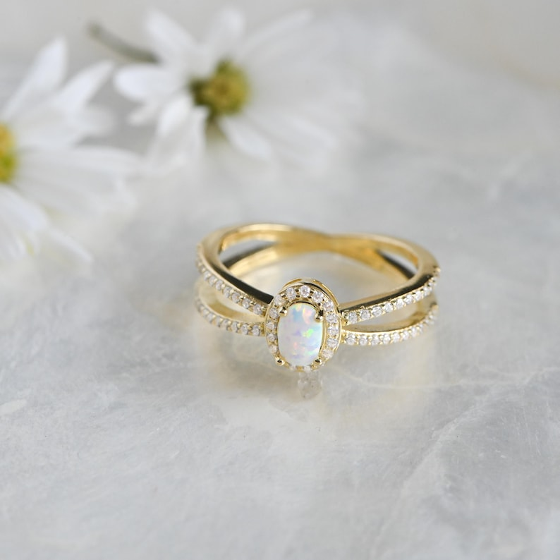 AneJewelryGL Dainty Gold & Silver Opal Ring