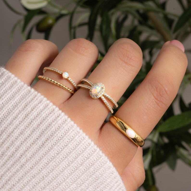 AneJewelryGL Dainty Gold & Silver Opal Ring