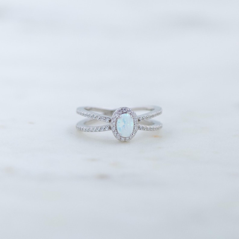 AneJewelryGL Dainty Gold & Silver Opal Ring