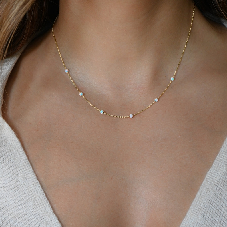 AneJewelryGL Minimalist Dainty White Opal Necklace