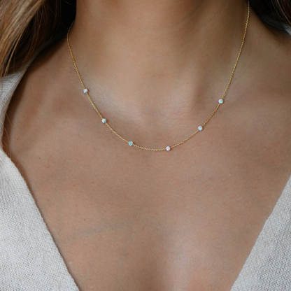 AneJewelryGL Minimalist Dainty White Opal Necklace