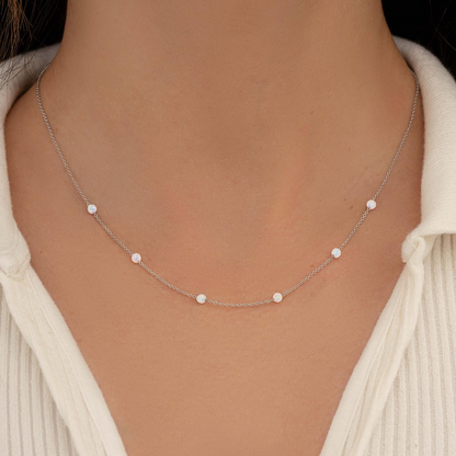 AneJewelryGL Minimalist Dainty White Opal Necklace