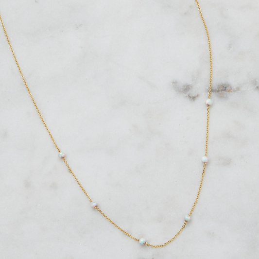 AneJewelryGL Minimalist Dainty White Opal Necklace
