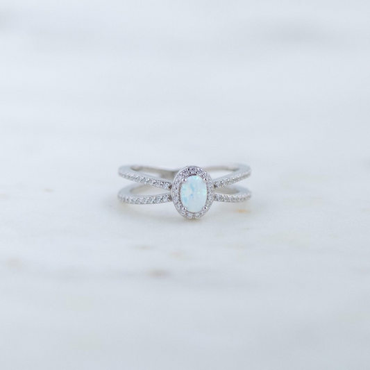 AneJewelryGL Dainty Gold & Silver Opal Ring